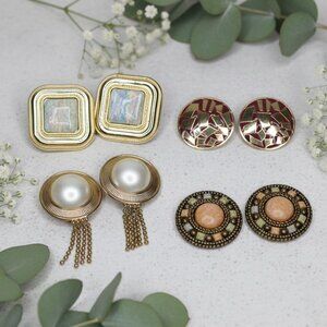 Vintage 1980s Statement Clip Earrings Lot of 4 Pairs Large Disco Retro Glam